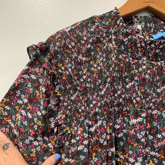 DRAPER JAMES Womens Blouse Sz 3X Green Western Floral Long Sleeve Smocked Top - Picture 2 of 11